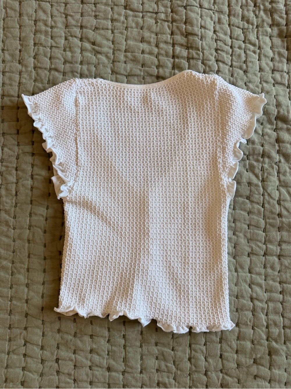 Free People White Textured Ruffle-Trim Button Crop Top - Picture 3 of 3